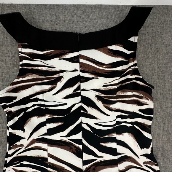 Connected Apparel Zebra Dress Sz 10 Sleeveless Boat Neck Black Brown Off White - Picture 10 of 13